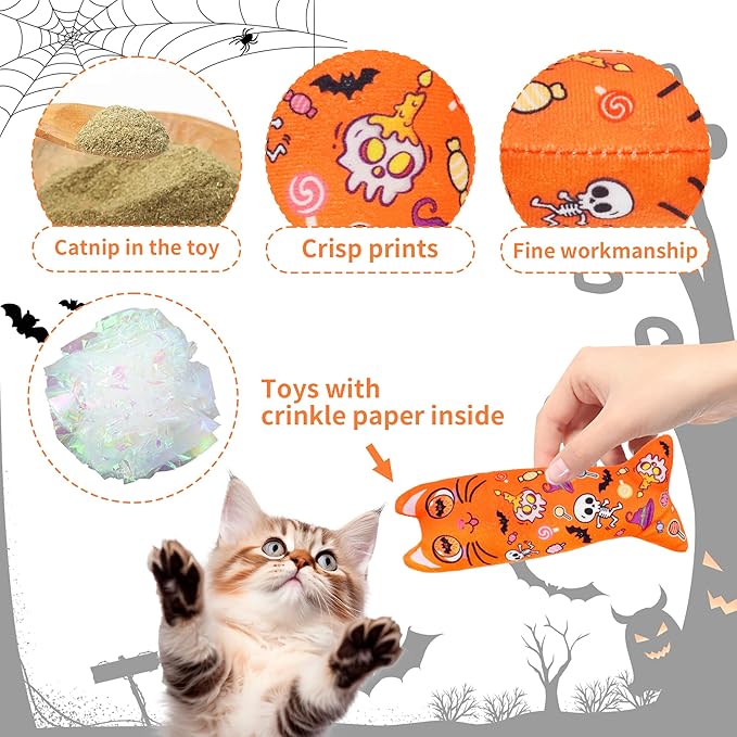 Halloween Catnip Toys for Adult Cats Large Indoor Cat Plush Toys with Crinkle Kitten Kicker Chew Toy 6 Pcs