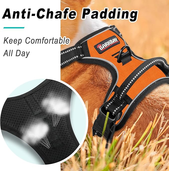 BARKBAY No Pull Dog Harness Large Step in Reflective Dog Harness with Front Clip and Easy Control Handle for Walking Training Running(Orange,M)