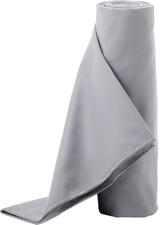 BIRDROCK HOME Multi-Purpose Microfiber Towel for The Beach, Travel, Pets or Camping - Large 31 x 63” - Grey - Quick-Dry - Absorbent Lightweight Compact - Bag - Kids Hiking Outdoor - Corner Pockets