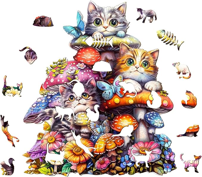 KAAYEE Wooden Puzzles for Adults, Cat Family-2 170 Piece Unique Animal Shape Puzzle, Cat Wood Puzzle for Adults, Creative Gifts for Friends/Family, Home Decor(11.4 * 10.2in)