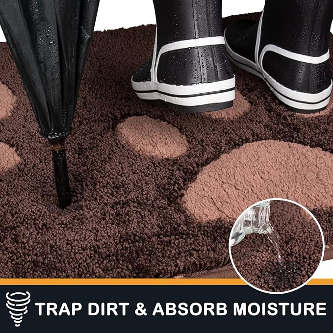 PURRUGS Dirt Trapping Door Mat 32" x 47", Non-Skid/Slip Machine Washable Microfiber Entryway Rug, Dog Doormat, Super Absorbent Welcome Mat for Muddy Wet Shoes and Paws, Brown