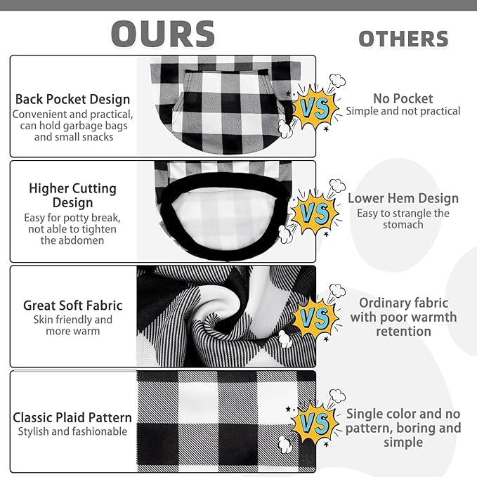 KOOLTAIL Plaid Dog Hoodie for Small Medium Large Dogs - Pet Clothes Sweater with Hat and Pocket for Cold Weather Winter, Warm Soft Hooded Sweatshirt Coat Outfit for Puppy Cats Girls Boys White XL/XXL