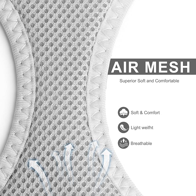 Fida Comfy Dog Harness with Leash, Cat Vest Harness Escape Proof, Breathable Lightweight Soft Mesh, Adjustable Reflective Step-in Harness for Puppy Toy Breeds & Extra-Small Pet (XXS, Grey)