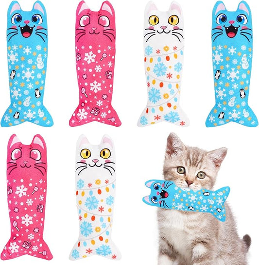 Winter Catnip Toys for Large Cats Adult Indoor Cat Plush Toys Crinkle Kitten Bite Dental Kicker Toy 6 Pcs