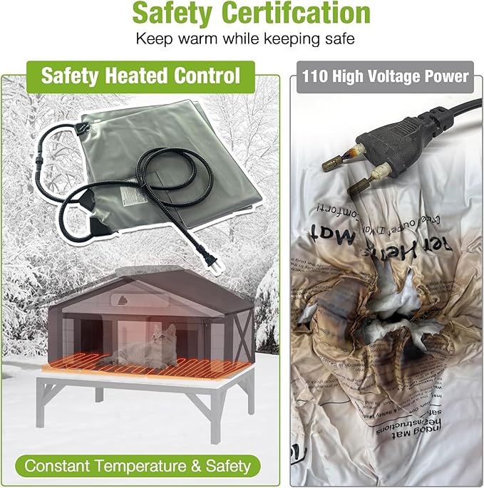 GUTINNEEN Heated Cat House for Outside Outdoor Cat House Insulated with Heated Pad, Insulated Liner, Large Wooden Shelter with Large Porch and Two Escape Doors for Multiple Cats, Black & White