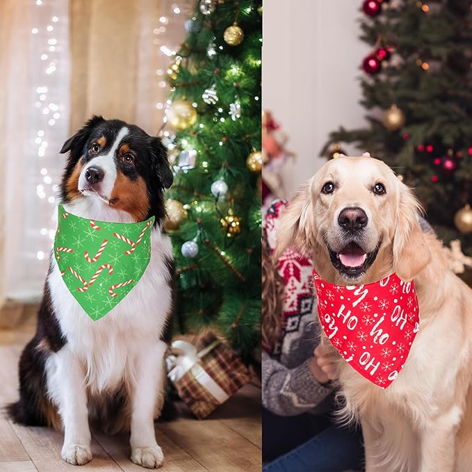 ADOGGYGO 4 Pack Dog Bandana Christmas Dog Scarf Triangle Bibs Kerchief Set Red Green Pet Christmas Costume Accessories Decoration for Extra Large Dogs (X-Large)