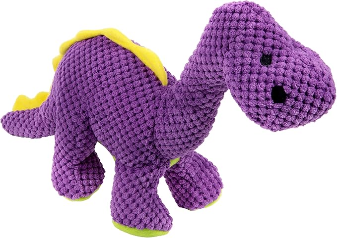 goDog Dinos Bruto Checkers Tough Plush Toy with Chew Guard Technology, Durable Checkered Fabric & Squeaker for Active Play, Purple, Large
