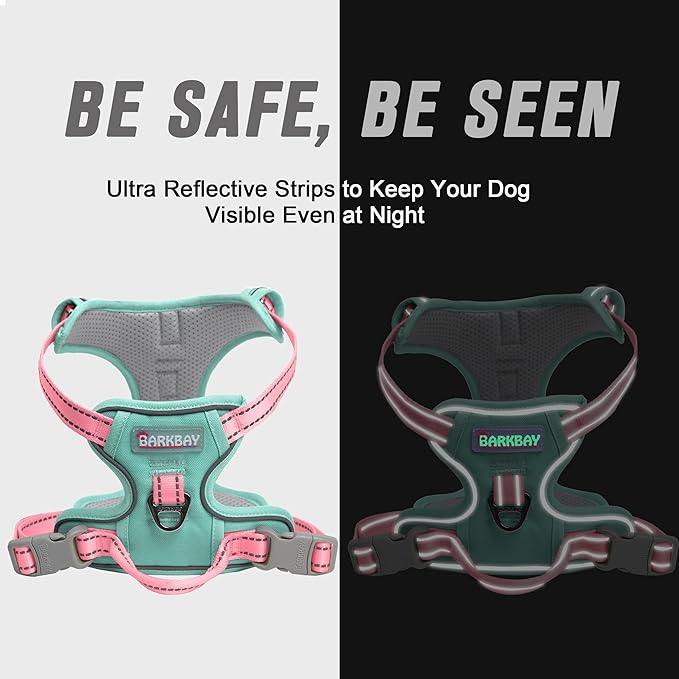 BARKBAY No Pull Dog Harness Front Clip Heavy Duty Reflective Easy Control Handle for Large Dog Walking(Cool Mint & Baby Pink,M)
