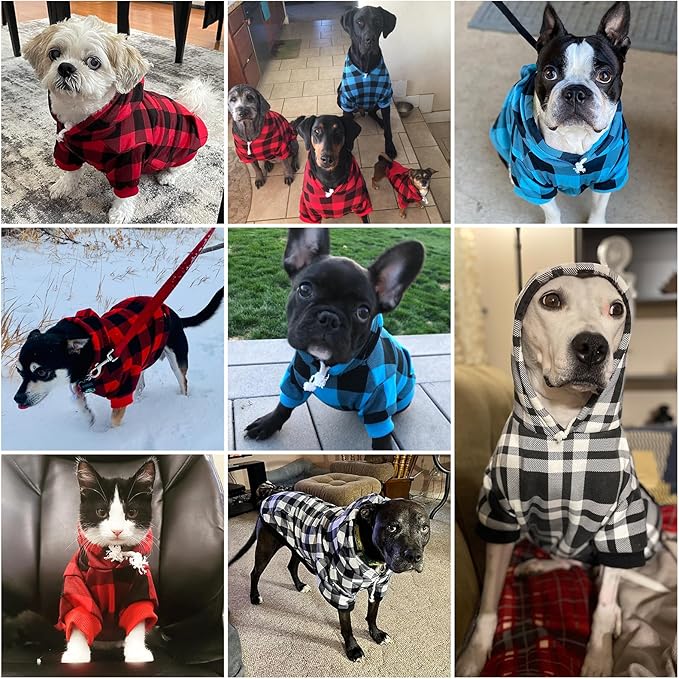 KOOLTAIL Plaid Dog Hoodie for Small Medium Large Dogs - Pet Clothes Sweater with Hat and Pocket for Cold Weather Winter, Warm Soft Dog Hooded Sweatshirt Coat Outfit for Puppy Cats Girls Boys Red M
