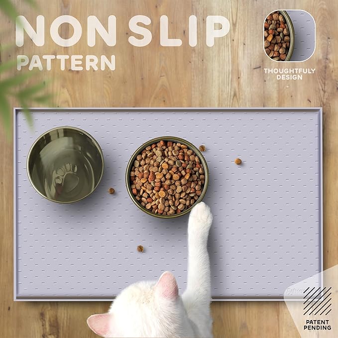 Dog Food Mat - 24x15 Raised Edges Dogs Mat for Food and Water Prevent Spill, Waterproof Cat Food Mats Protect Floors, Easy Clean Dog Bowl Mats for Food and Water, Silicone Pet Feeding Placemats