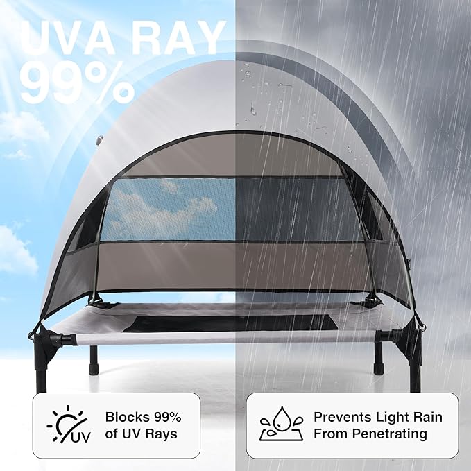 Elevated Outdoor Dog Bed with Canopy – Cooling Camping Tent, Removable Shade, Off-Ground Cot, Small