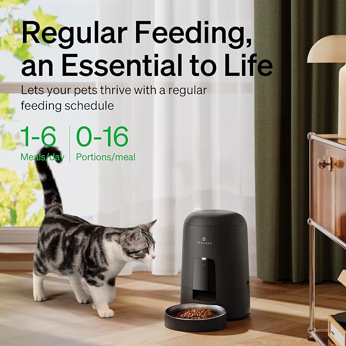 PETLIBRO Automatic Cat Feeder, Battery-Operated Automatic Cat Food Dispenser with 180-Day Life, AIR Cordless Timed Pet Feeder for Cat & Dog, 2L Auto Cat Feeder, Black