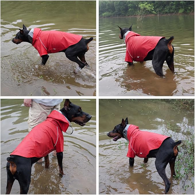 LoveLonglong Premium Waterproof Dog Raincoat with Reflective Safety Features Pet Raincoats for Large Medium Small Dogs Red XS