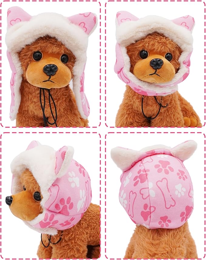 PET SHOW Dog Trapper Hat Winter Hat for Small Medium Dogs Warm Fleece Aviator Hats with Ear Flaps Adjustable Outdoor Girl Pet Pilot Costume Cap M-Pink Paw/Without Ear Holes
