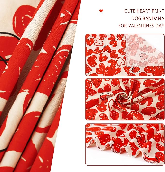 E-Clover Cute Bandana & Matching Scrunchie-Heart Dog Bandanas Red Pet Scarf Bib for Small Dogs Puppy Girl Boy Owner Mothers Day Mom Gift