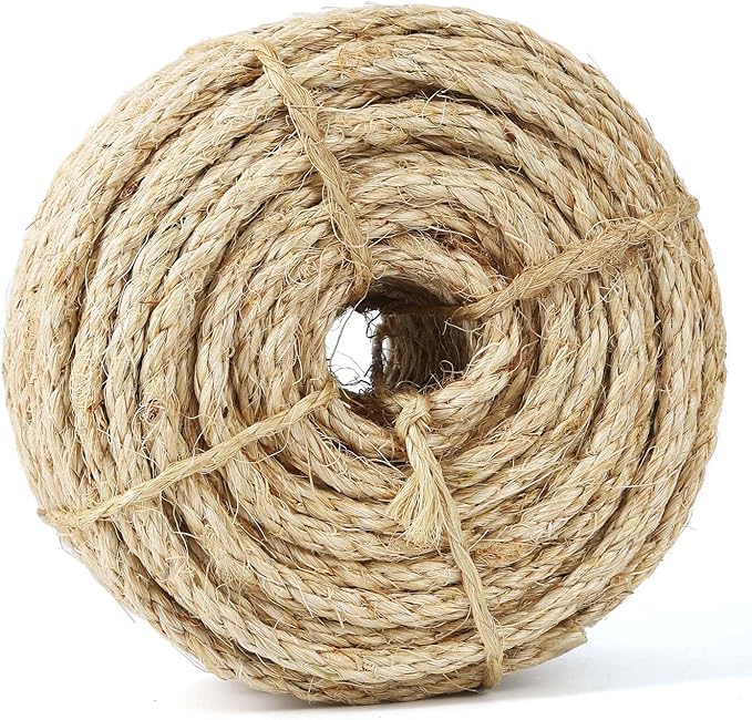 Twisted Sisal Rope 1/4" x 50ft - All Natural Chemical Free, Cat Tree Rope Twine for Scratching Post Repair, Replacement, and Crafts Gardening Home Decorating