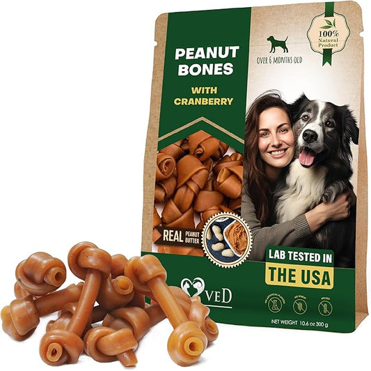 Dog Treats Peanut Butter Bones with Cranberry & Rawhide Free Chew 10.6 Oz - Pet Natural Mini & Big Snacks Healthy Collagen & Bulk Best Chews for Small & Large Dogs - Made for USA (Peanut Butter)