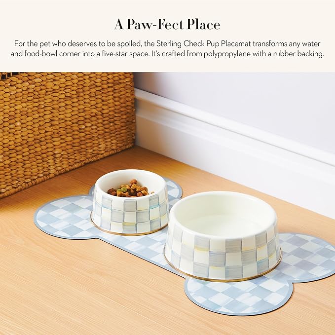 MACKENZIE-CHILDS Pup Placemat, Cute Pet-Food Mat for Dog Bowls and Cat Bowls, Gray-and-White Sterling Check