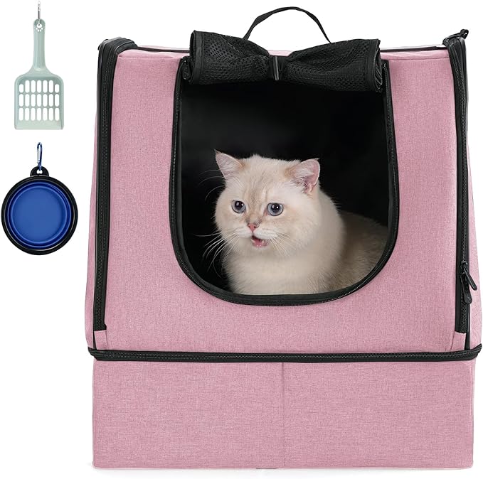 apollo walker Portable Cat Travel Litter Box with Zipped Waterproof Bag,No Collapse with Hard Base Insert at Bottom, No Leakage, No Smell, Easy to Carry, Easy to Use in Hotels