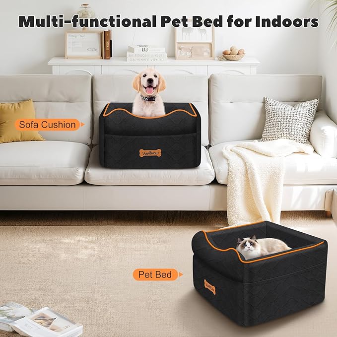 Small Dog Car Seat, Waterproof Dog Booster Seat with Thick Cushion & Safety Leash, Removable Car Back Seat Bed for 1 Small Dogs Under 25lbs, Pet Car Seat for Travel, Black