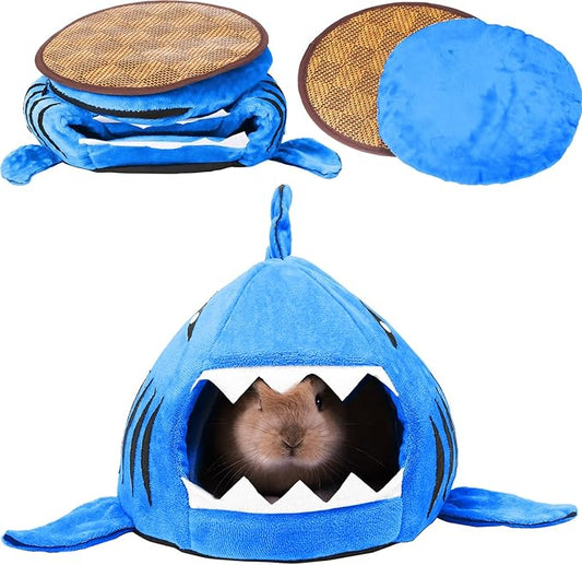 Jetec Shark Guinea Pig Bed Hideout Guinea Pig Animals Bed House Warm Small Hamster Nest Sleeping Mat Cushions Dutch Hamster Hedgehog Rat Chinchilla(Navy Blue)
