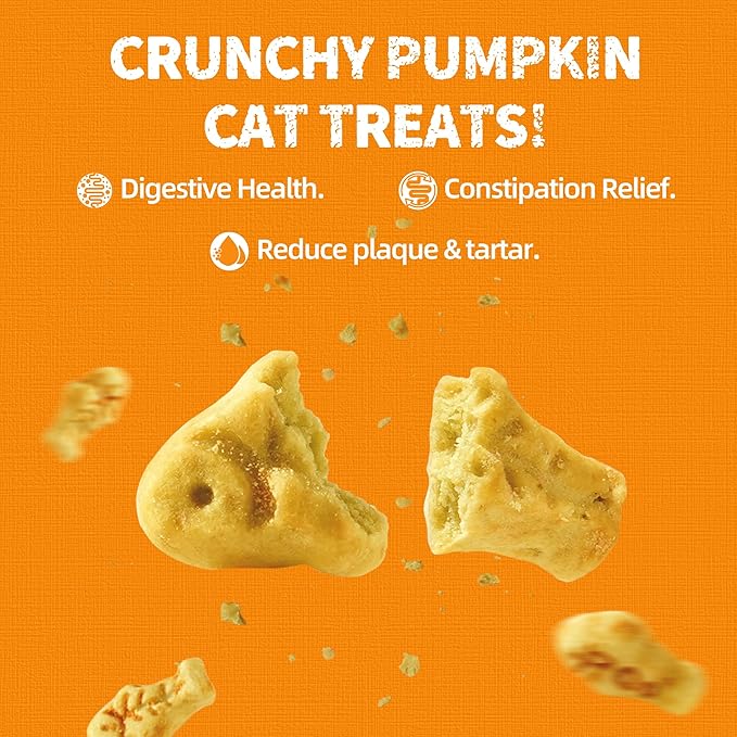 Just Try 13.4 OZ Pumpkin Cat Treats Cat Constipation Relief Hairball Control Healthy Salmon Snacks Training Biscuits Treats for Digestive Support Low Calorie Kitten Snacks
