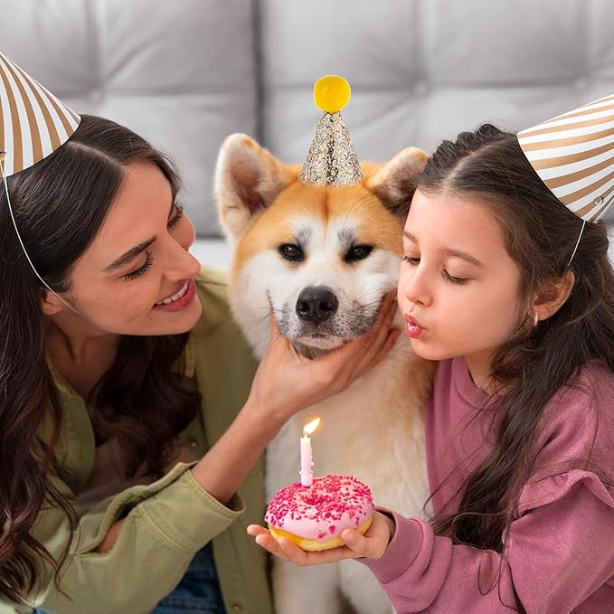 10pcs Mini Small Dog Hats with Sequins Multi-Color Cat Birthday Hat Puppy Birthday Party Hats Glitter Adjustable Mini Dog Birthdays Party Hat for Kittens Dogs Pet Grooming Costume Accessories