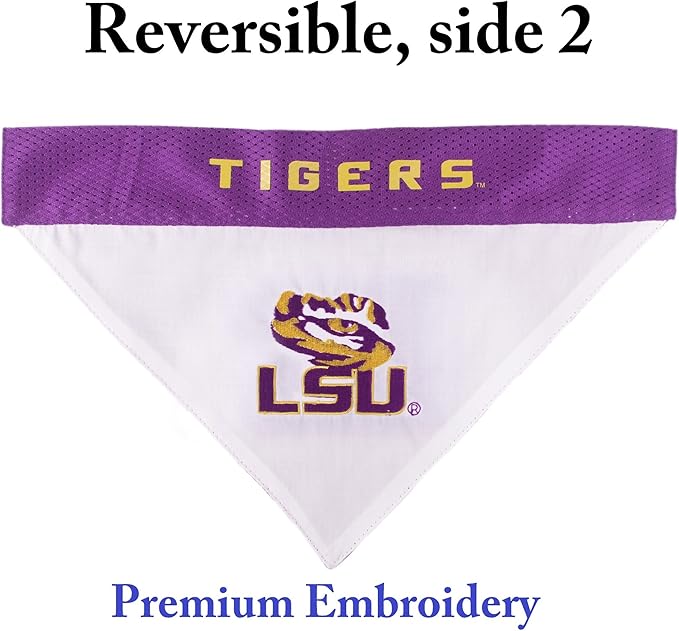 Pets First Collegiate Pet Accessories, Reversible Bandana, LSU Tigers, Large/X-Large