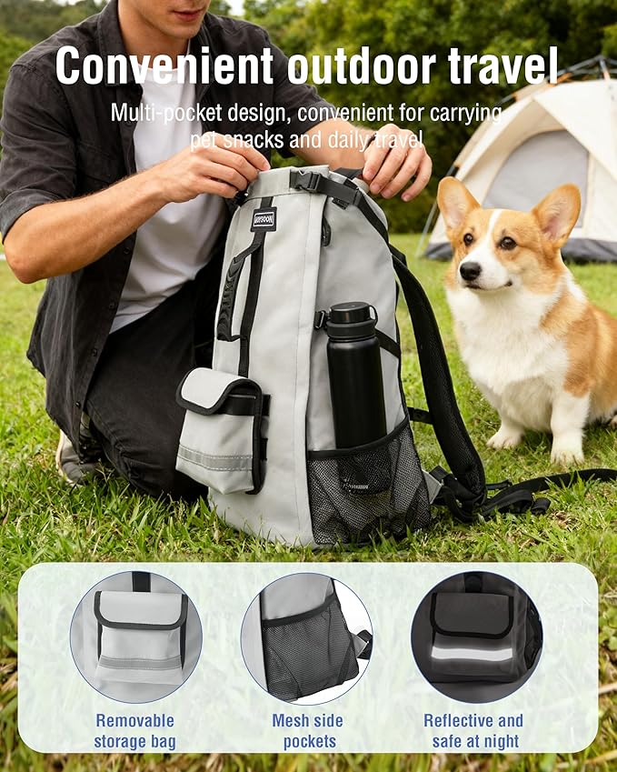 Dog Backpack for Small & Medium Dogs - Adjustable Pet Carrier for Travel & Hiking, Hands-Free Puppy Backpack with Storage Pockets, Breathable Mesh, Reflective Strips & Non-Slip Handle