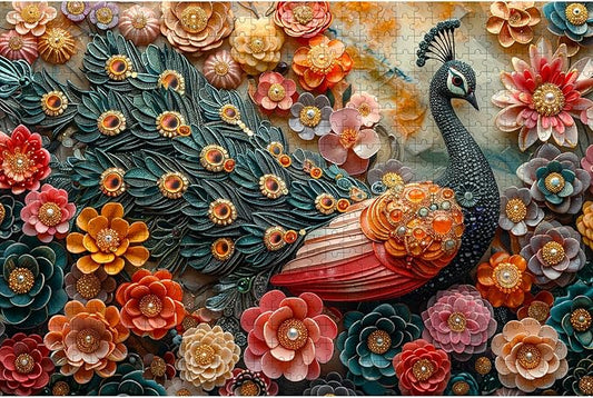 Jewel Peacock Jigsaw Puzzle - Wooden 1000 Pieces for Adults, Large Animal Puzzle