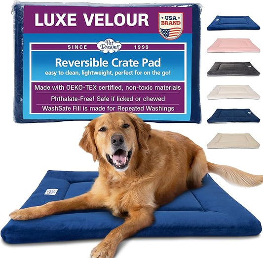 Pet Dreams Dog Crate Pad - Washable Kennel Mat, Crate Pads for Dog Cages, Non-Toxic, Flat Indoor Cat Bed, Fits iCrate 18, 24, 30, 36, 42, 48 Inches (Blue, X Large, 42")