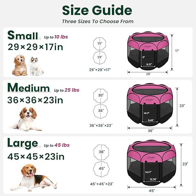 Love's cabin Pet Puppy Dog Playpen, Small Dog Tent Crates Cage Indoor/Outdoor, Portable Playpen for Cat, Foldable Pop Up Dog Kennel Playpen with Carring Case, Removable Zipper Top, Pink