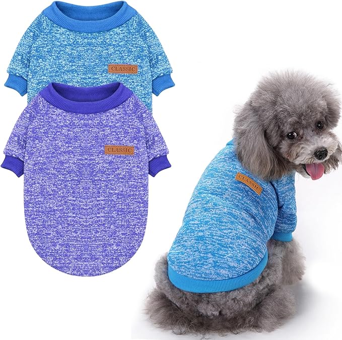 2 Pieces Pet Dog Classic Knitwear Sweater, Fleece Coat for Small,Medium Dogs,Warm Pet Dog Cat Clothes,Soft Puppy Customes for Chihuahua Yorkshire Tzu (Blue Dark Navy,XS)