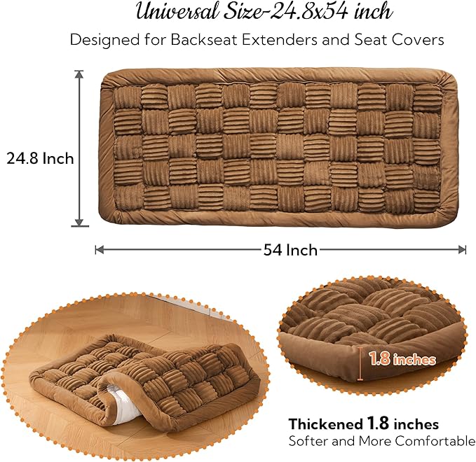 Soulbond Backseat Pet Bed Mat,Dog Bed for Car,Fuzzy Dog Seat Cover for Car Back Seat, Non-Slip Travel Pet Mat, Fit for Backseat Extenders and Seat Covers(Dark Brown)