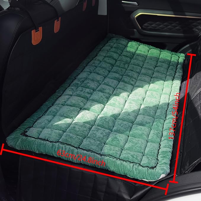Backseat Pet Bed Mat, Truck Plaid Dog Bed for Car Back Seat, Deluxe Dog Seat Covers, Non-Slip Travel Pet Mat, Fit for Backseat Extenders and Trucks SUVs (Green, 24.8x54 inch)