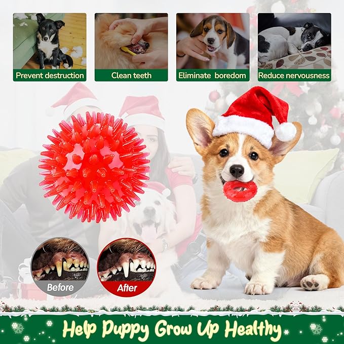 KIPRITII 9 Pack Xmas Puppy Dog Toys Set with Dog Squeaky Toys, Chew Toys & Puppy Teething Toys for Small Dogs and Puppies
