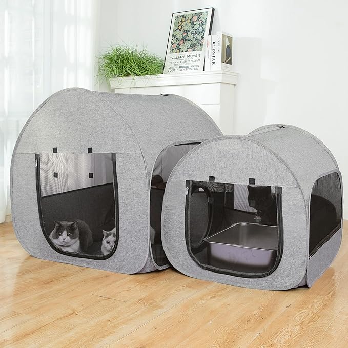 LUCKITTY Portable Cat Playpen, Delivery Room, Enclosure, Postoperative Recovery, House Design for Better Standing, Foldable Pet Tent for Indoor and Outdoor Use, Cat Houses & Condos Light Gray