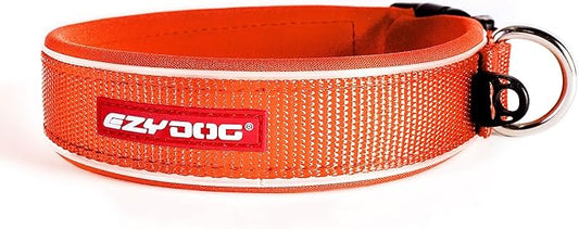 EzyDog Neo Dog Collar - Waterproof & Reflective Dog Collar with Soft Padded Neoprene for Comfort & Durable Nylon – Features Quick Release Buckle and Built-in ID Clip (Large, Orange)