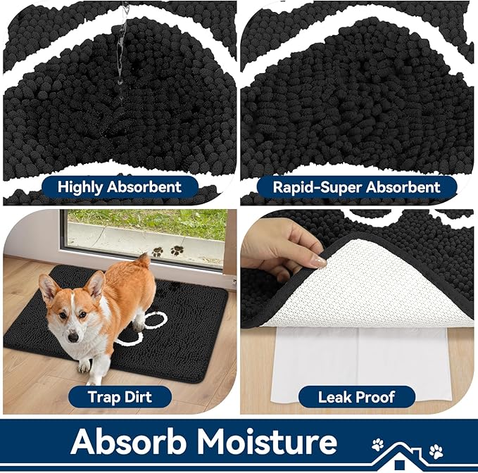Super Absorbent Dog Door Mat, 36"*24“ Anti Slip Mat for Muddy Paws, Pet Rugs for Dirty Paws Washable That Absorbs Moisture and Dirt, for Dog Cage and Pet Resting Carpet