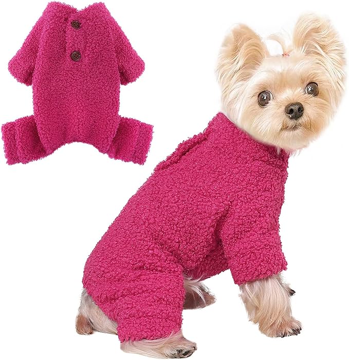 Dog Sweaters for Small Dogs Winter Dog Pajamas Sized Dogs Boy Girl Fleece Pet Clothes Puppy Outfit 4 Legs Jumpsuits for Chihuahua Yorkie Cat Apparel (Rose, Small)