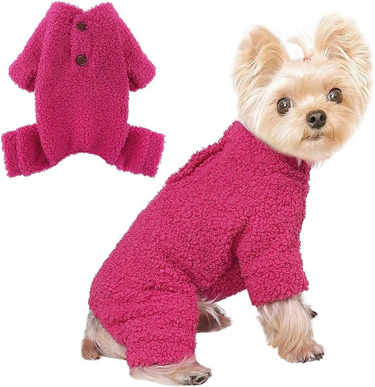 Dog Sweaters for Small Dogs Winter Dog Pajamas Sized Dogs Boy Girl Fleece Pet Clothes Puppy Outfit 4 Legs Jumpsuits for Chihuahua Yorkie Cat Apparel (Rose, Medium)