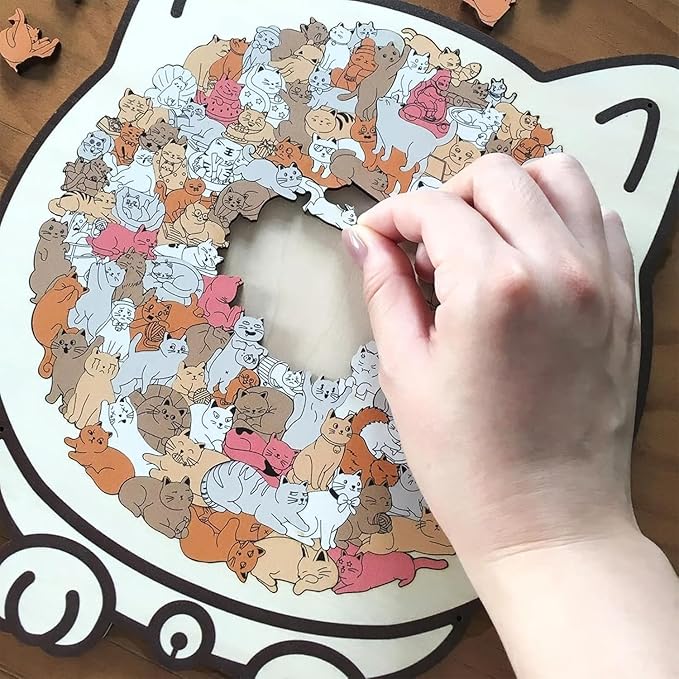 135-Piece Colored Cat Shaped Wooden Jigsaw Puzzle, Cats Shaped Wooden Puzzle, Unique Animal Shape Wood Puzzle, Creative Gifts for Cats Lovers, Home Decor (#C)