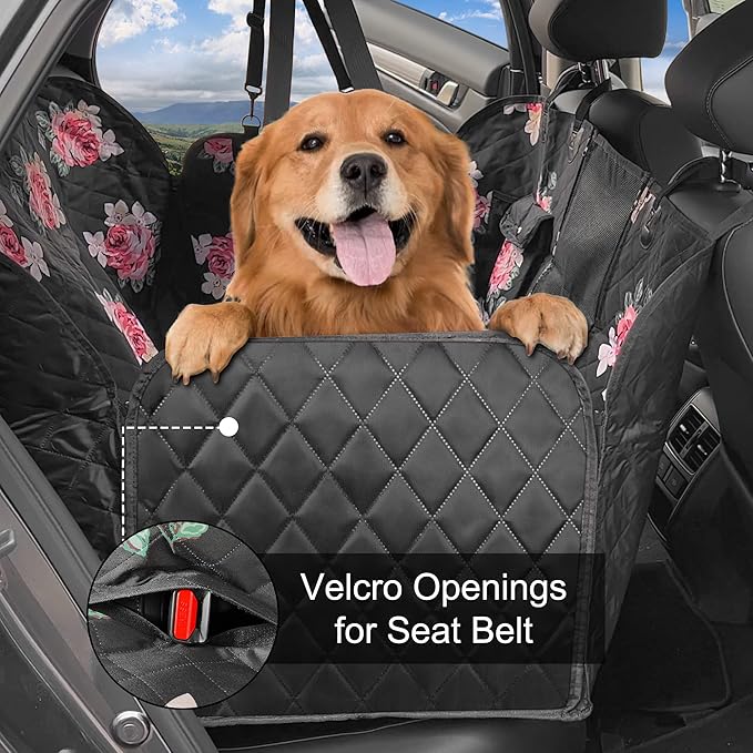 Femuar Dog Car Seat Cover, Waterproof Nonslip Pet Seat Cover for Back Seat with Storage Pockets Mesh Visual Window, Heavy Duty Scratchproof Pet Dog Seat Cover Hammock for Cars Trucks and SUVs