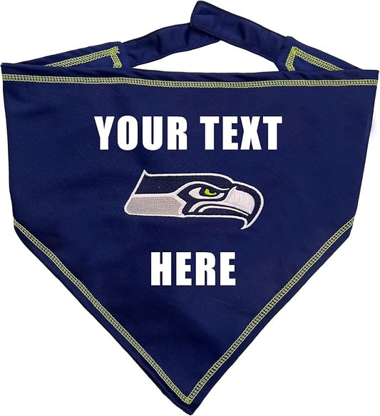 NFL Seattle Seahawks Personalized Tie Bandana for Dogs & Cats, Size Small/Medium. Custom Dog Cat Scarf Bib for Pet. Ultimate Game-Day & Party Customizable Bandana