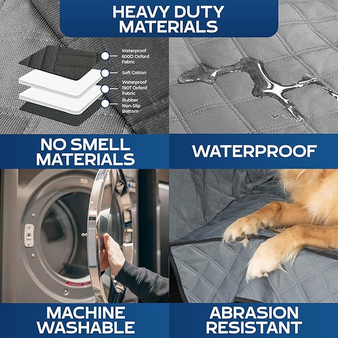 Ruff Liners Large Dog Seat Cover, 2024 Gray – As Seen on Shark Tank – Back Seat Protector for Full-Size Trucks – Waterproof, Machine-Washable, Touch Fasteners & Belt Slots – Heavy-Duty Dog Hammock