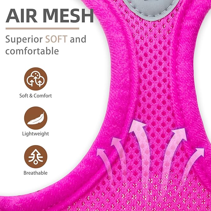 PUPTECK Adjustable Dog Harness Collar and Leash Set Step in No Pull Pet Harness for Small Medium Dogs Puppy and Cats Outdoor Walking Running, Soft Mesh Padded Reflective Vest Harnesses, Solid Pink M