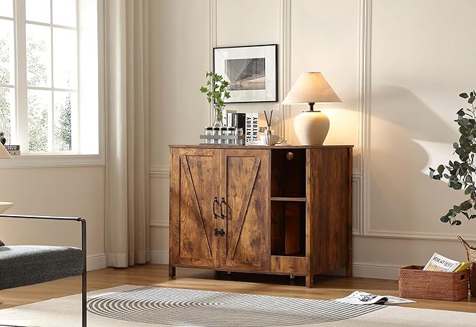 Large Cat Litter Enclosure with Litter Collector, Enclosure for self-Cleaning Litter Boxes,Adjustable Shelf for Dog Proof,Charging Station,Locks Added for cat,Cat House,Rustic Brown