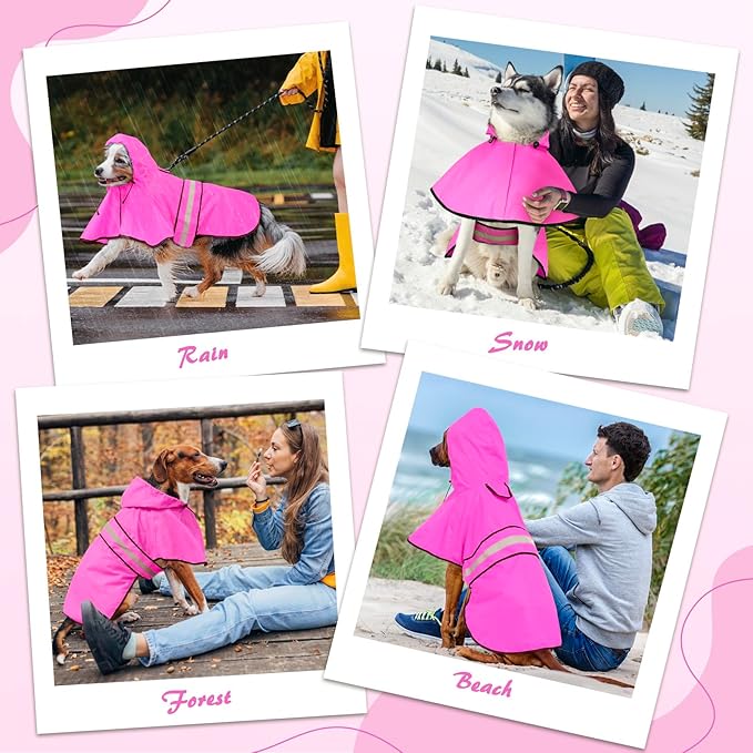 Weesiber Dog Raincoat - Reflective Dog Rain Jacket - Waterproof Dog Rain Coat - Adjustable Dog Poncho - Lightweight Dog Slicker for Dog Walking (Large, Pink)