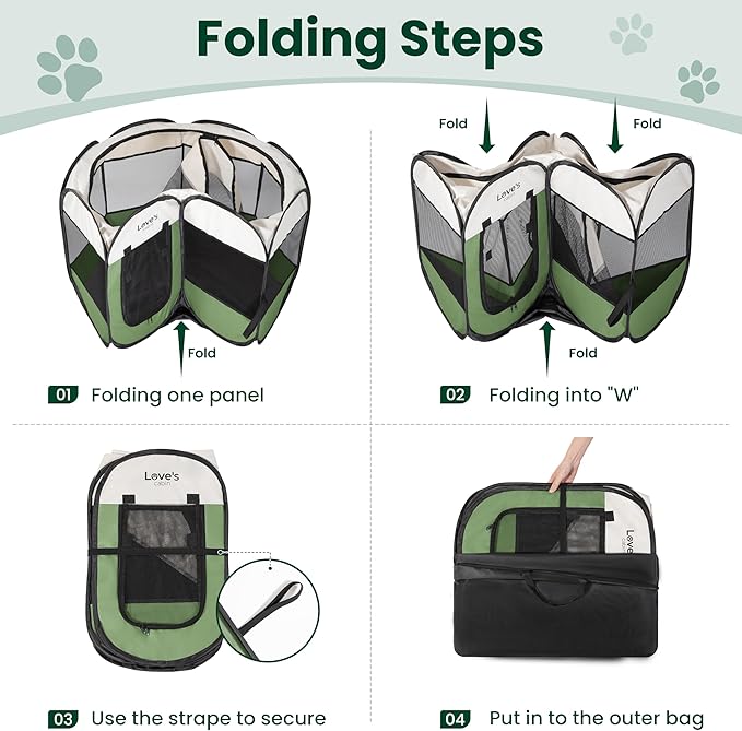 Love's cabin Pet Puppy Dog Playpen, Medium Dog Tent Crates Cage Indoor/Outdoor, Portable Playpen for Cat, Foldable Pop Up Dog Kennel Playpen with Carring Case, Removable Zipper Top, Olive Green
