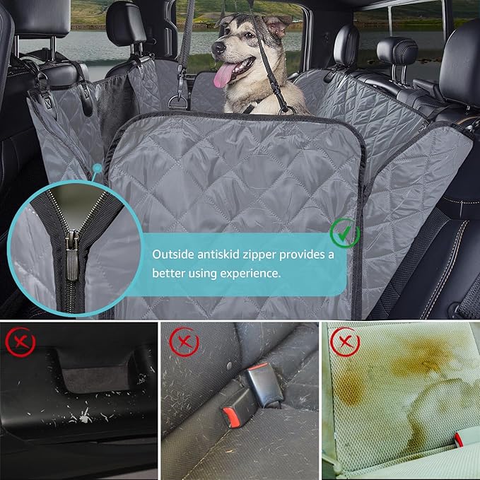 Truck Dog Seat Cover Back Seat | 100% Waterproof & Seat Belt | Pet Hammock for Car Rear Seat Protector with Mesh Window Fits Pickup Ford F-Series/Chevrolet Silverado/Ram/GMC Sierra etc(Gray)